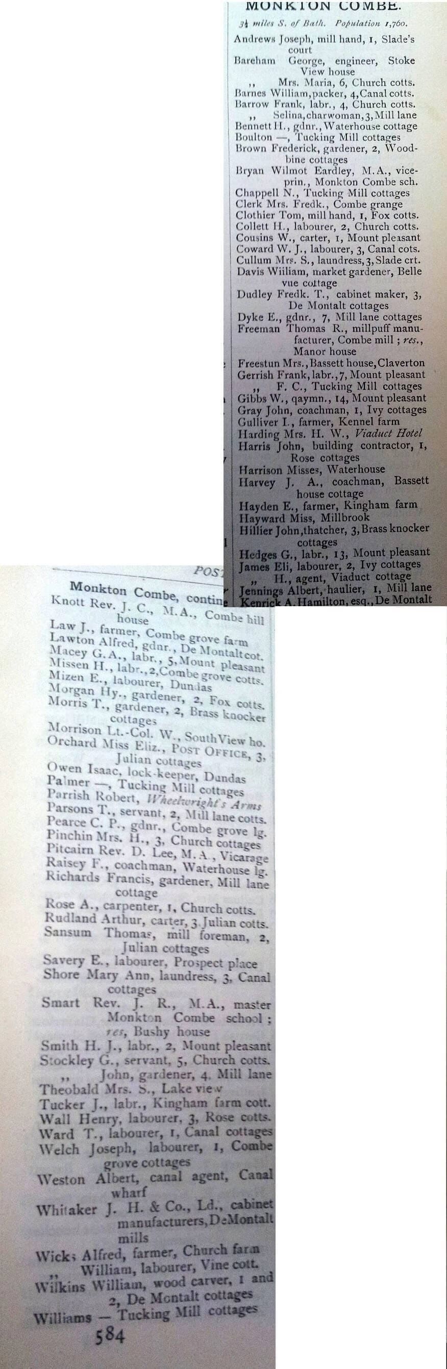 1899 Post Office Directory for Monkton Combe