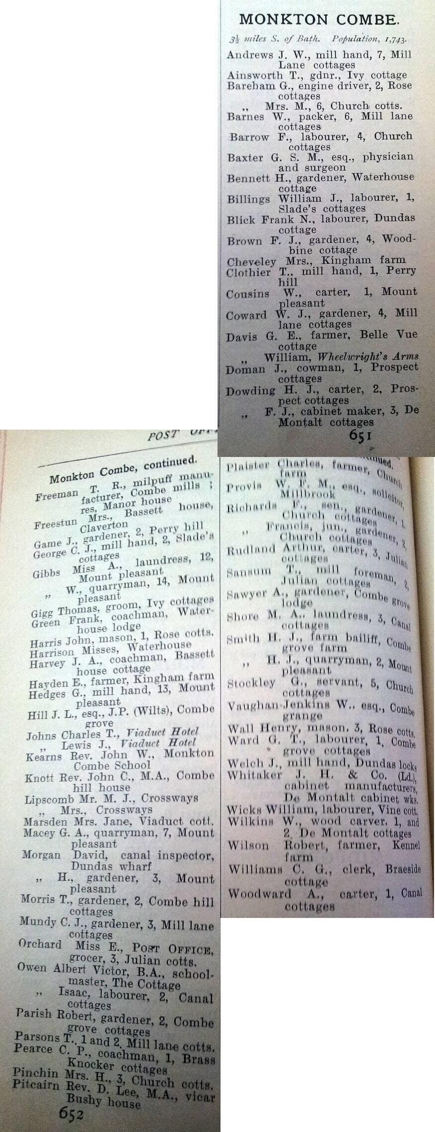 1906 Post Office Directory for Monkton Combe