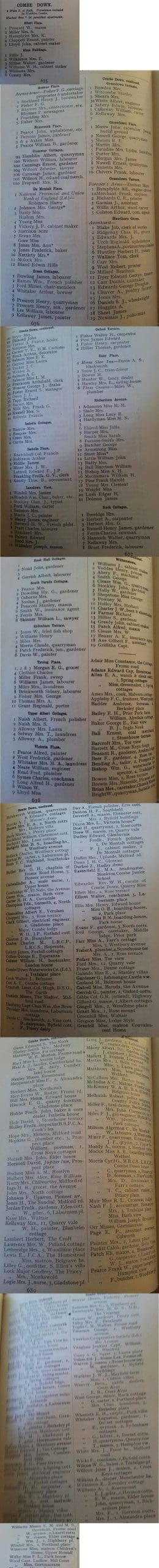 1920 Post Office Directory for Combe Down
