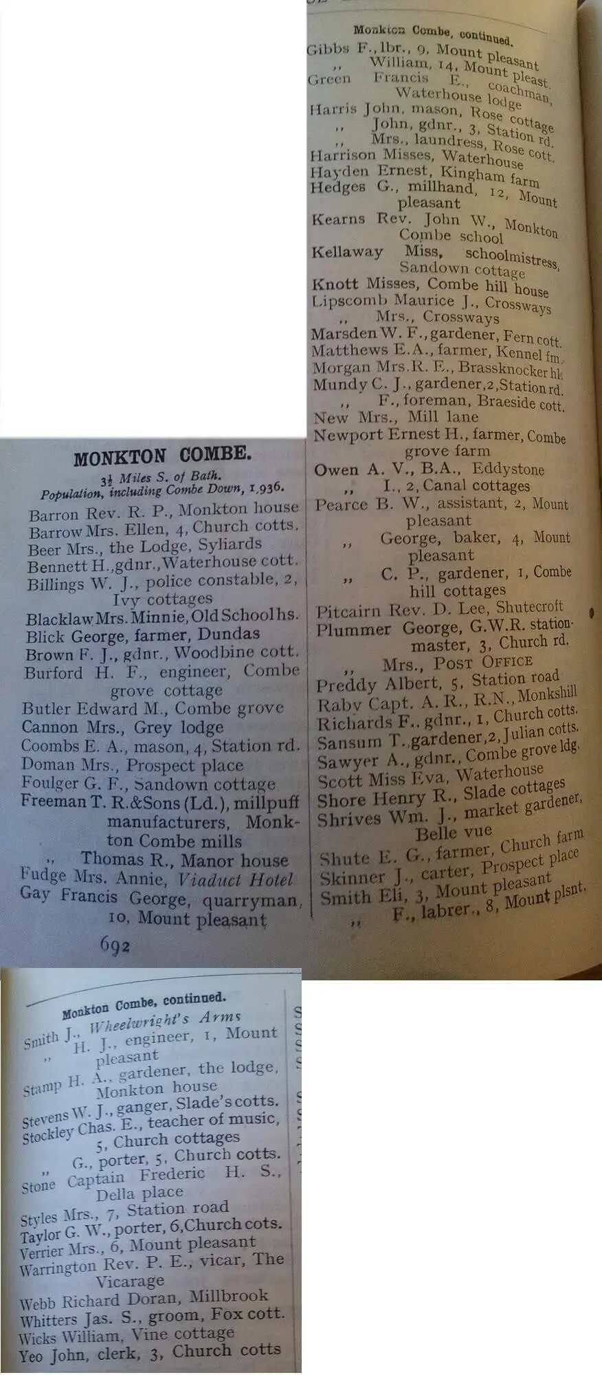1920 post office directory for monkton combe