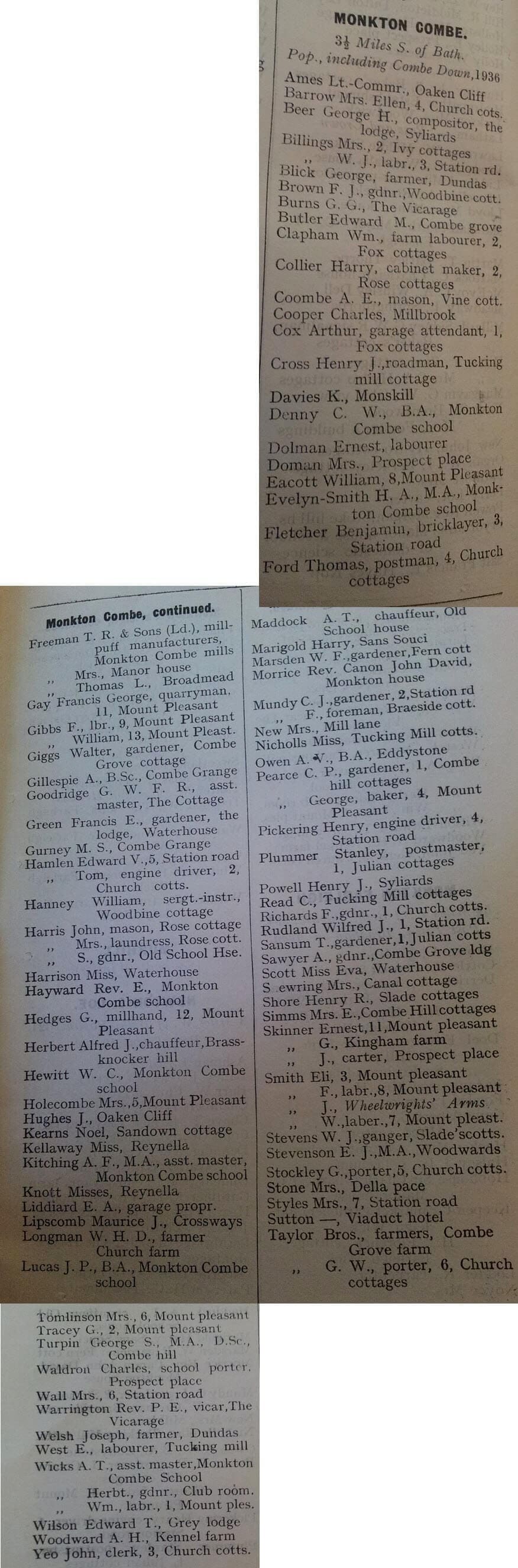 1927 Post Office Directory for Monkton Combe