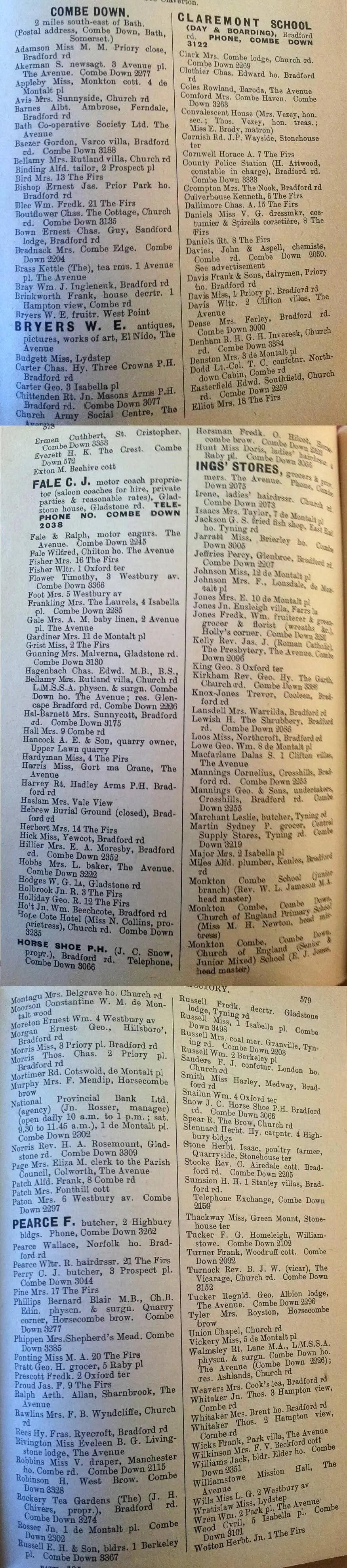 1947 post office directory for combe down