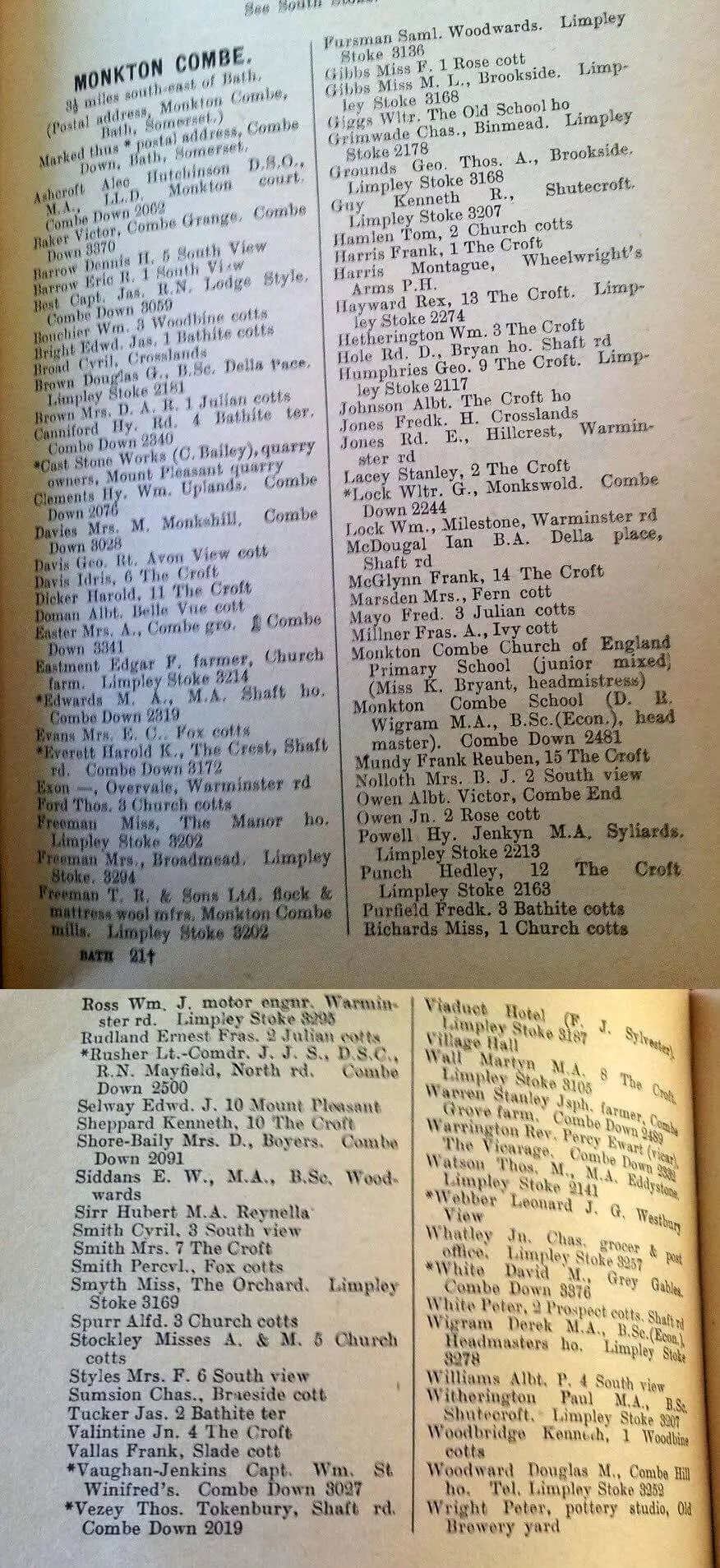 1955 post office directory for monkton combe