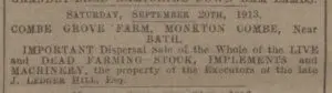 combe grove farm stock sale western gazette friday 15 august 1913 300x84