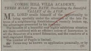 Combe Hill Villa Academy - Bath Chronicle and Weekly Gazette - Thursday 26 February 1852