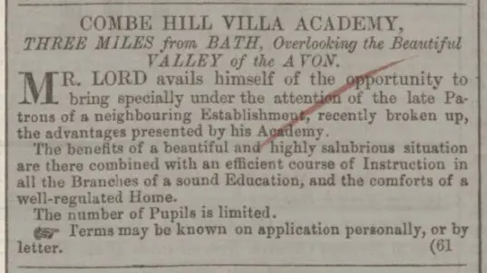 combe hill villa academy bath chronicle and weekly gazette thursday 26 february 1852
