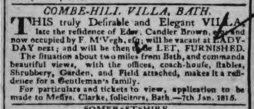 combe hill villa bath chronicle and weekly gazette thursday 12 january 1815