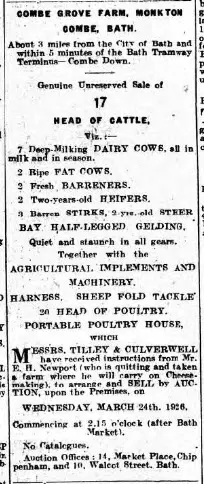 ernest h newport combe grove farm wiltshire times and trowbridge advertiser saturday 13 march 1926
