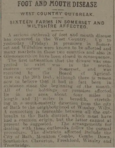 foot and mouth outbreak in 1915 bath chronicle and weekly gazette saturday 30 october 1915
