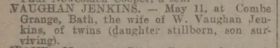 vaughan jenkins births bath chronicle and weekly gazette thursday 22 may 1902