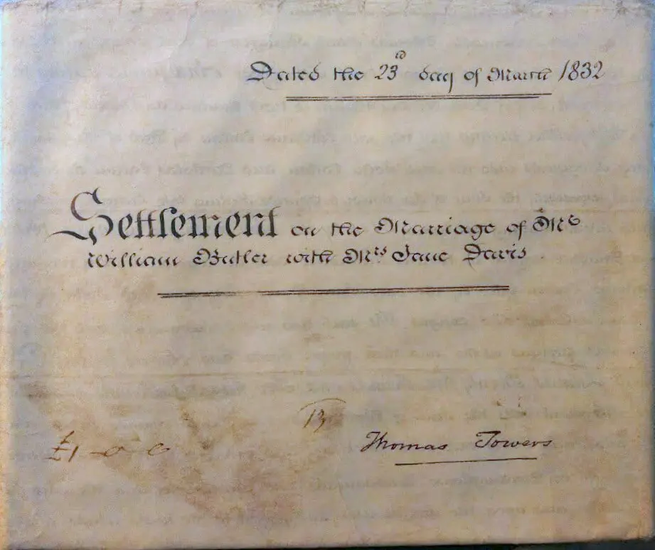 butler davis deed dated the 23rd day of march 1832 settlement on the marriage of mr william butler with mrs jane davis
