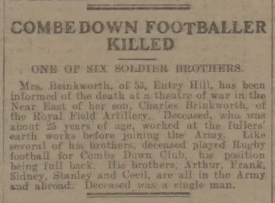combe down footballer killed bath chronicle and weekly gazette saturday 10 march 1917
