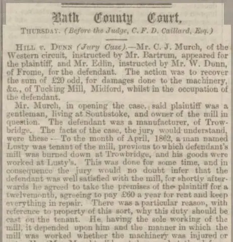 hill v dunn mentioning lusty bath chronicle and weekly gazette thursday 26 january 1865