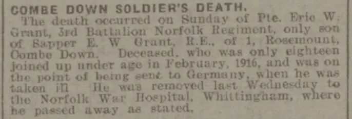 private eric w grant bath chronicle and weekly gazette saturday 8 march 1919