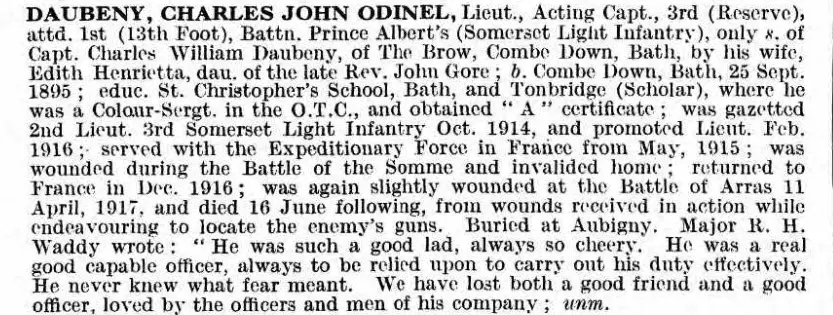 uk de ruvigny roll of honour 1914 1919 for charles john odinel daubeny
