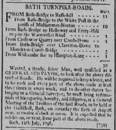 bath turnpike roads bath chronicle and weekly gazette thursday 21 july 1796