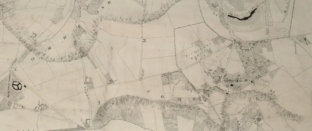 combe down area from cotterell 1852 plan of the city and borough of bath and its surrounds 1024x430