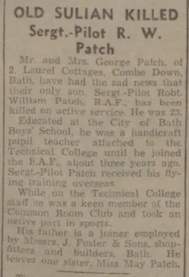death of robert william patch bath chronicle and weekly gazette saturday 13 november 1943