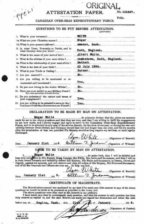 edgar george leslie white canada wwi cef attestation papers 1914 1918