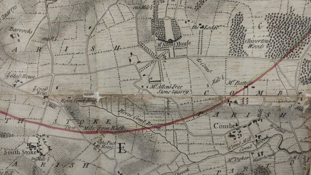 Thorpe's map of 1742 - Combe Down and Monkton Combe area