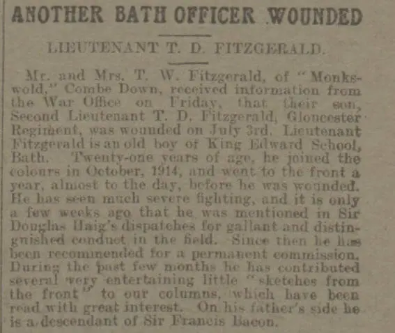 tom fitzgerald wounded bath chronicle and weekly gazette saturday 8 july 1916