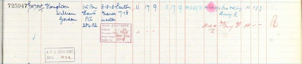 UK, Army Registers of Soldiers' Effects, 1901-1929 for William Gordon Houghton