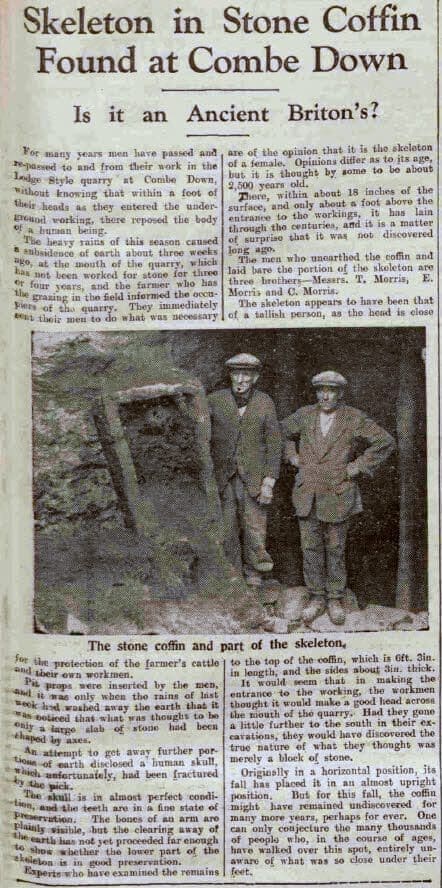 Skeleton in stone coffin - Bath Chronicle and Weekly Gazette - Saturday 2 November 1935