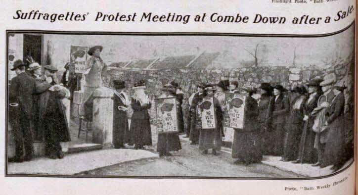 Suffragettes protest meeting at Combe Down after a sale