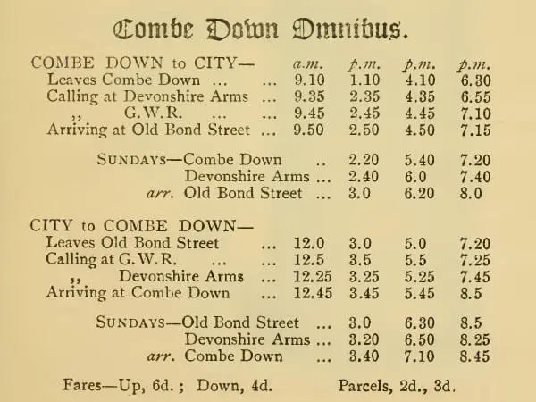 combe down omnibus timetable from the bijou guide to bath 1890