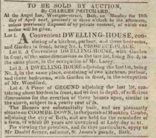 Prospect Place, Combe Down - Bath Chronicle and Weekly Gazette - Thursday 23 March 1820