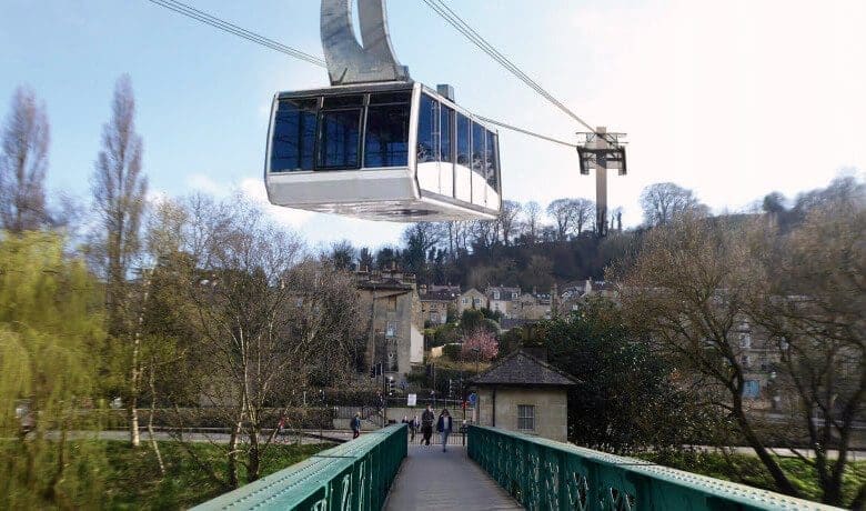 Cable car and bridge