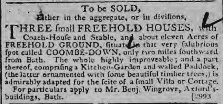 Benjamin Wingrove houses on Combe Down - Bath Chronicle and Weekly Gazette - Thursday 22 February 1810