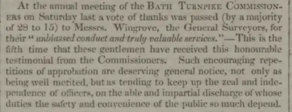 Turnpike trustee's thank Wingroves - Bath Chronicle and Weekly Gazette - Thursday 3 November 1825