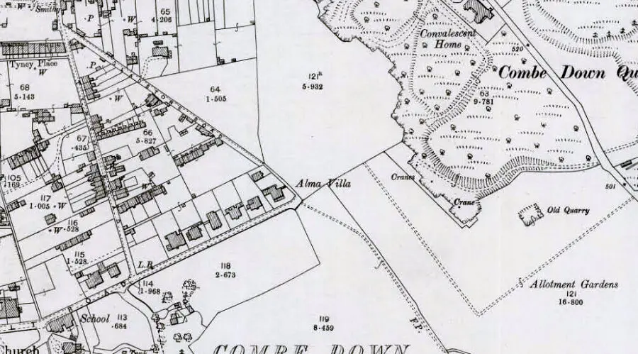 detail from os map combe down revised 1902 published 1904 showing upper lawn quarry allotments