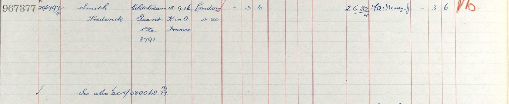 UK, Army Registers of Soldiers' Effects, 1901-1929 for Frederick Smith