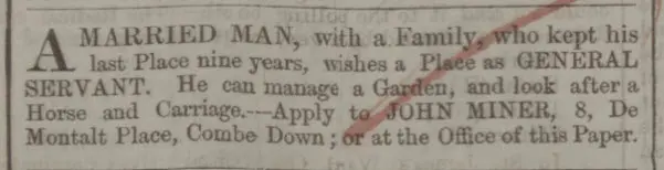 john miner of 8 de montalt place seeks work bath chronicle and weekly gazette thursday 4 november 1852