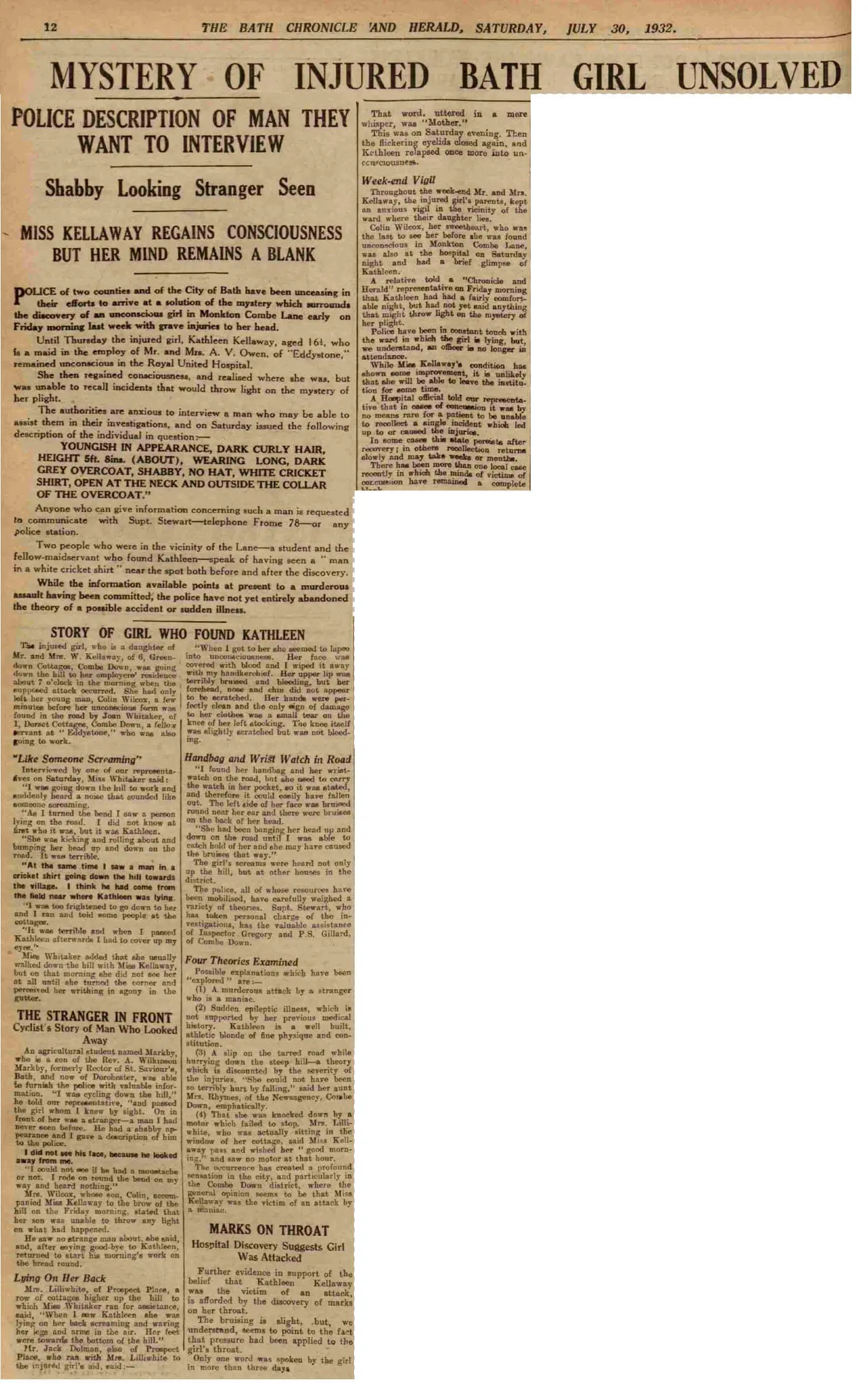 kathleen kellaway report bath chronicle and herald saturday 30 july 1932