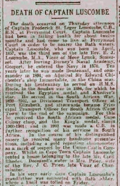 Capt Luscombe, Bath Chronicle and Weekly Gazette - Thursday 18 February 1904