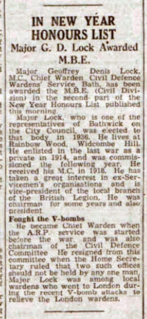 Major Lock, Bath Chronicle and Weekly Gazette - Saturday 6 January 1945