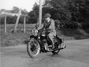 Henry Laird carrying out the road test of the Cross Rotary Valve powered Rudge Ulster 300x227